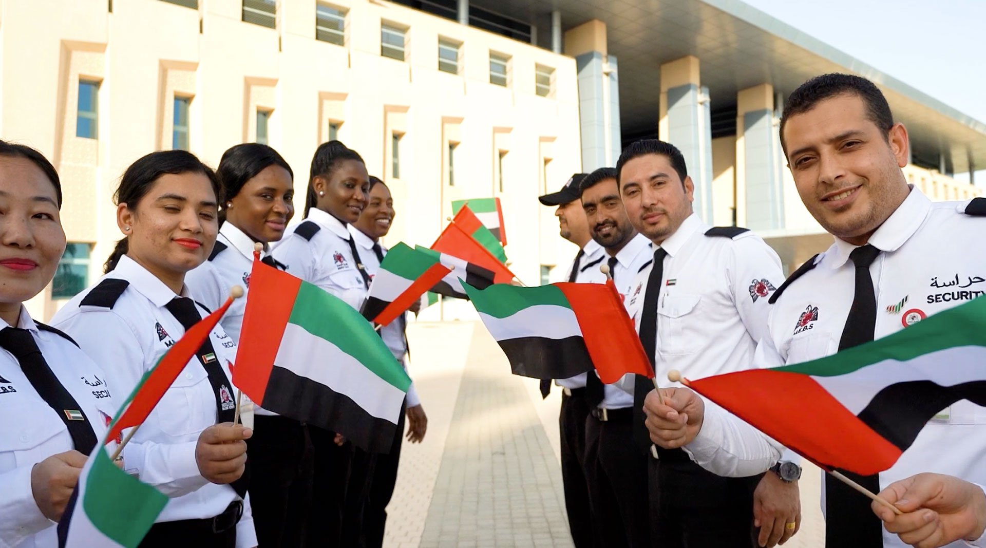MEBS Facility Services staff celebrating UAE National Day during corporate CSR event
