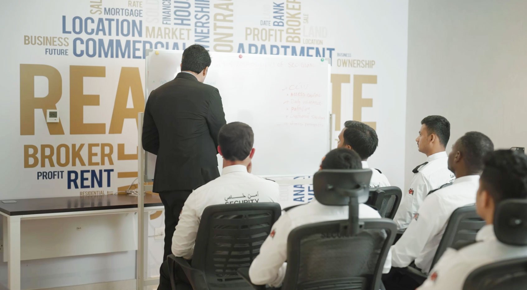Security guards attending operational briefing in Dubai