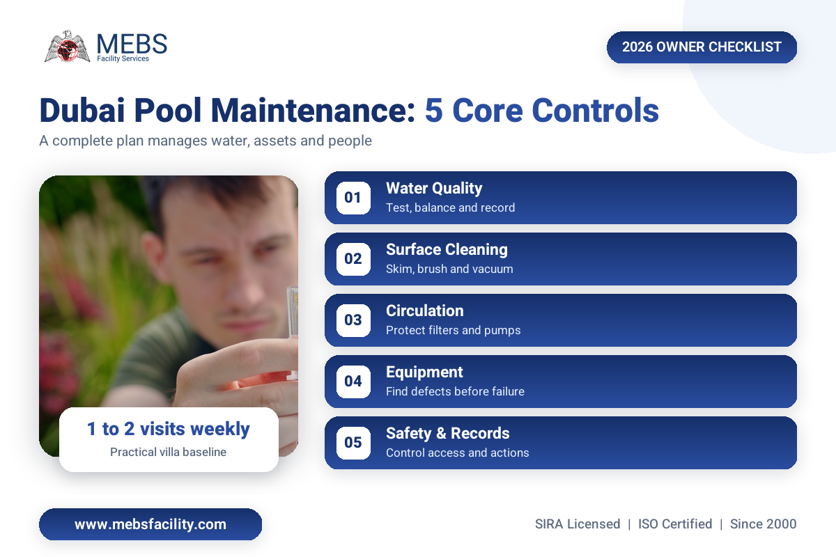 Swimming pool maintenance framework for Dubai properties