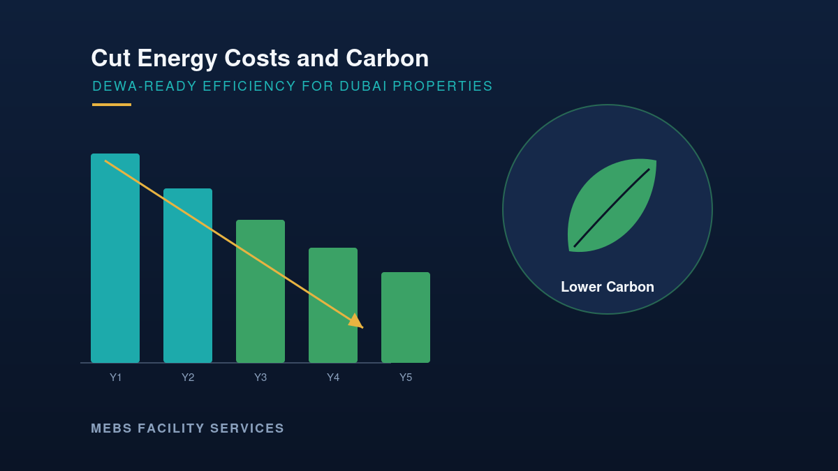 Chart showing Dubai building energy use and carbon falling year over year